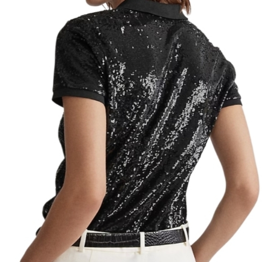 Ralph Lauren Black Sequin Short Sleeve Polo Women's - Picture 2 of 13